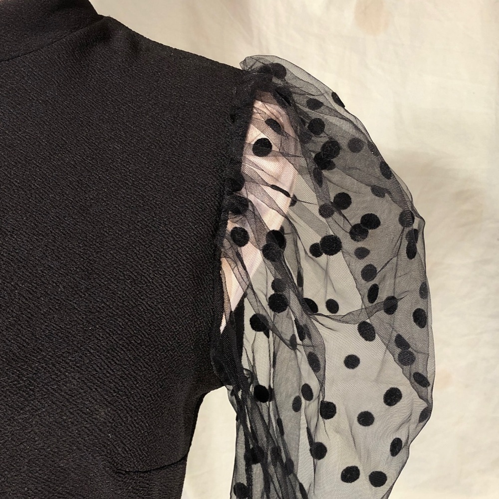 Prom Black Dress with Sheer Polka Dot Mesh Sleeves Size Small - Picture 8 of 16